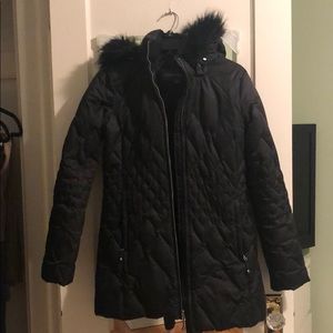 Eddie Bauer GOOSE DOWN charcoal fur hood jacket